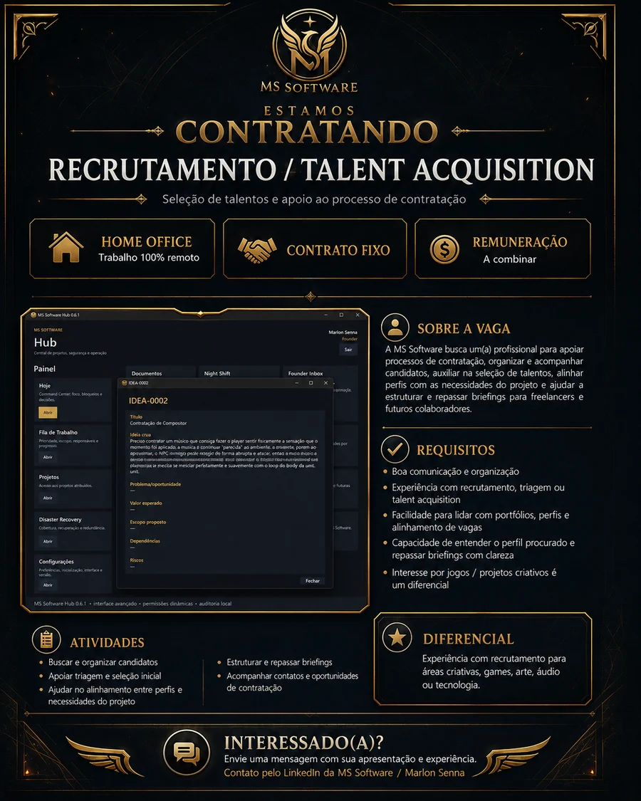 Anúncio de Recruitment / Talent Acquisition da MS Software
